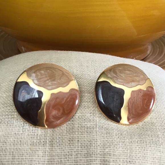 Vintage 80’s Earthy & Gold Tone Pierced Earrings Round Lightweight - Picture 16 of 16